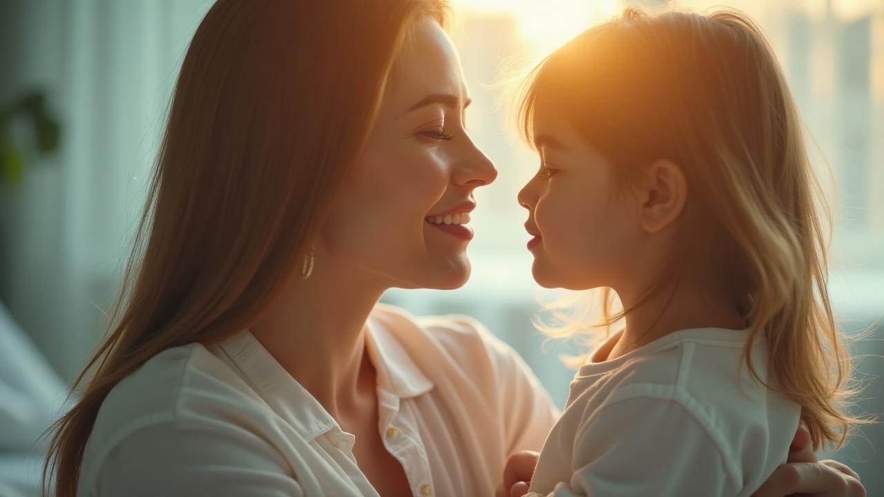 Mother and daughter in golden light