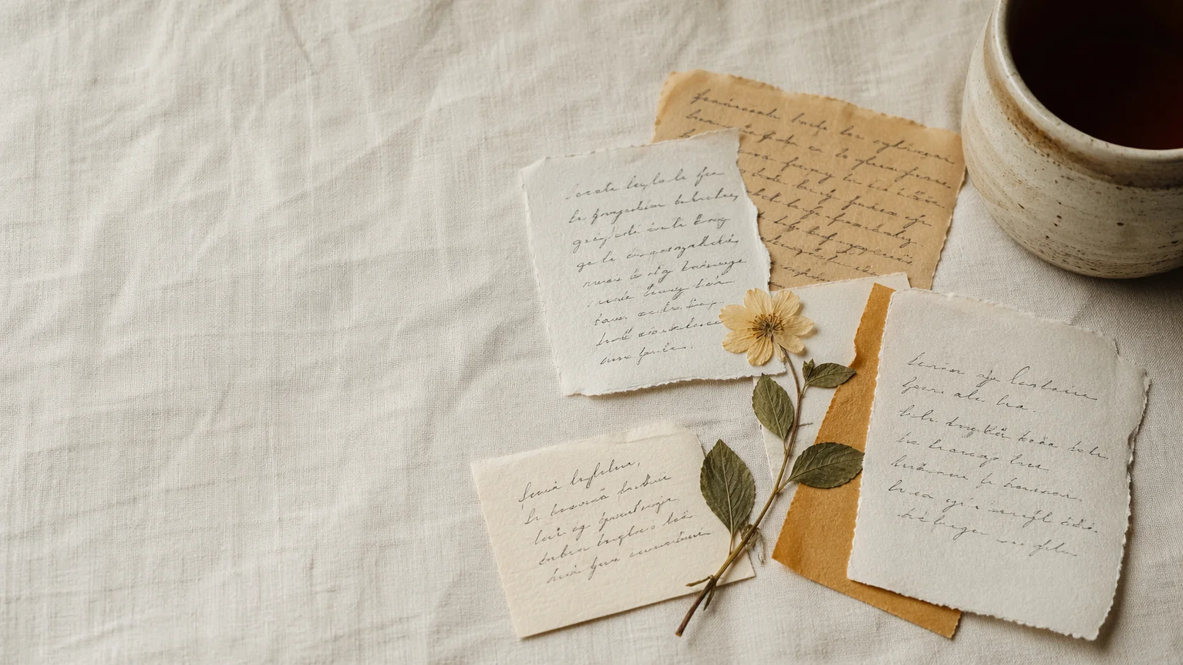 Handwritten letters with pressed flower